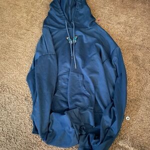 ROMWE Blue Hoodie with Butterfly Embroidery